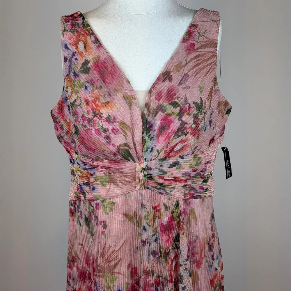 NWD R&M Richards Pink Floral Crinkle Pleated Maxi Gown Dress Size 14 Wedding